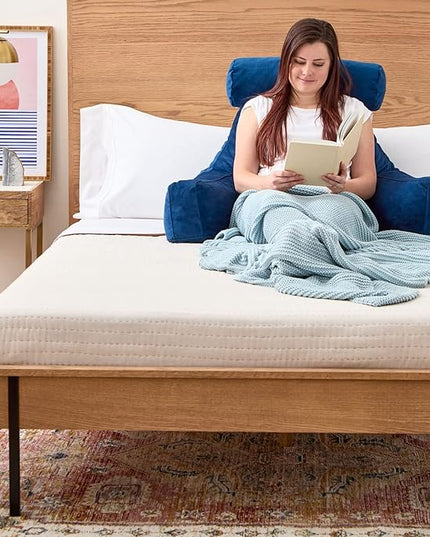 LINENSPA Reading Pillow with Shredded Memory Foam- Back Pillow for Sitting in Bed, Reading, Gaming, Watching TV – Bed Chair Pillow with Arms, Dorm Room Essentials, Navy - LeafyLoom