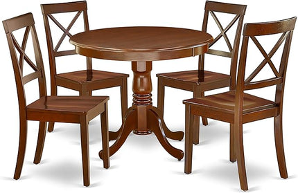 East West Furniture Antique 5 Piece Dinette Set for 4 Includes a Round Kitchen Table with Pedestal and 4 Dining Room Chairs, 36x36 Inch, ANBO5-MAH-W - LeafyLoom