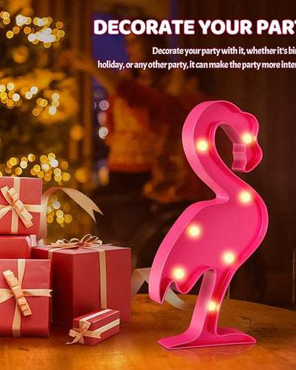 Pink Flamingo Decor, Flamingo Party Decorations, Battery Powered Flamingo Night Light for Kids, Tropical Kids Room Decor, Hawaiian Party Pecorations, Luau Party Decorations - LeafyLoom