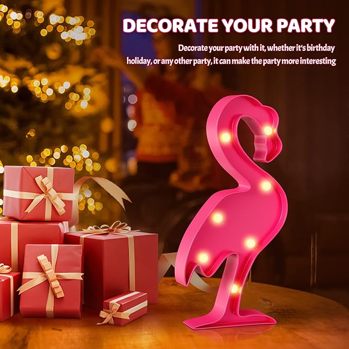 Pink Flamingo Decor, Flamingo Party Decorations, Battery Powered Flamingo Night Light for Kids, Tropical Kids Room Decor, Hawaiian Party Pecorations, Luau Party Decorations - LeafyLoom