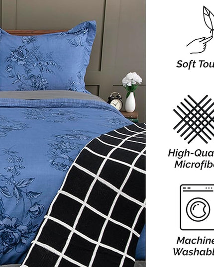 Southshore Fine Living, Inc. Twin Comforter Bedding Set, Down Alternative Floral Comforter with Matching Sham for Twin and Twin XL Beds, Reversible Print is 2 Colors in 1, Blue & White - LeafyLoom