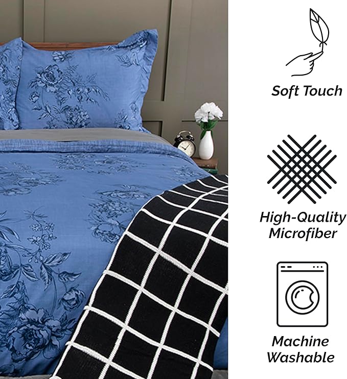 Southshore Fine Living, Inc. Twin Comforter Bedding Set, Down Alternative Floral Comforter with Matching Sham for Twin and Twin XL Beds, Reversible Print is 2 Colors in 1, Blue & White - LeafyLoom