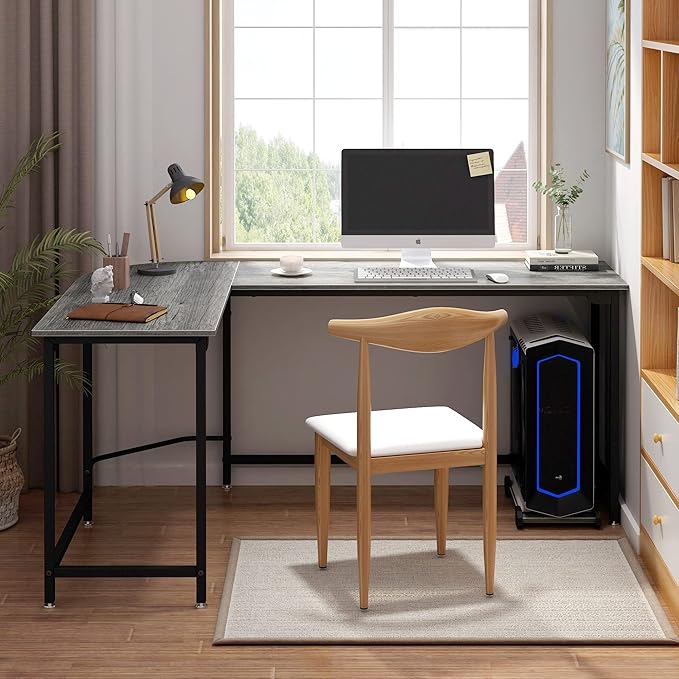 66 Inch L-Shaped Corner Computer Desk, Home Office Desk, Large Space Gaming Desk, Studying Writing Table Workstation, Gray - LeafyLoom