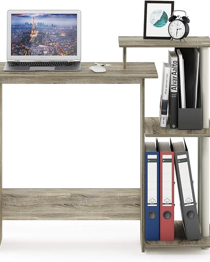 Furinno Efficient Home Laptop Notebook Computer Desk with Square Shelves, Sonoma Oak/White - LeafyLoom