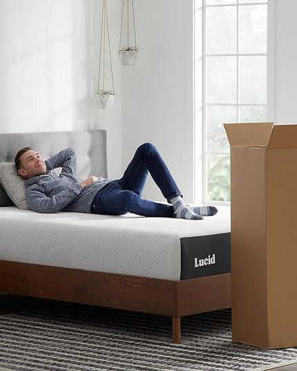LUCID 12 Inch Memory Foam Mattress - Plush Feel - Memory Foam Infused with Bamboo Charcoal - Gel Infusions - CertiPUR-US Certified - Breathable - Full - LeafyLoom