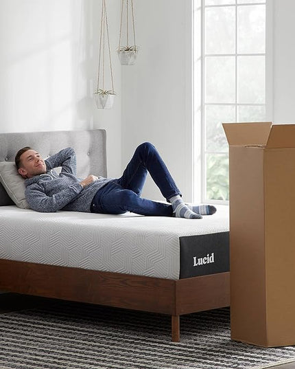 LUCID 12 Inch Memory Foam Mattress - Plush Feel - Memory Foam Infused with Bamboo Charcoal - Gel Infusions - CertiPUR-US Certified - Breathable - Twin XL - LeafyLoom