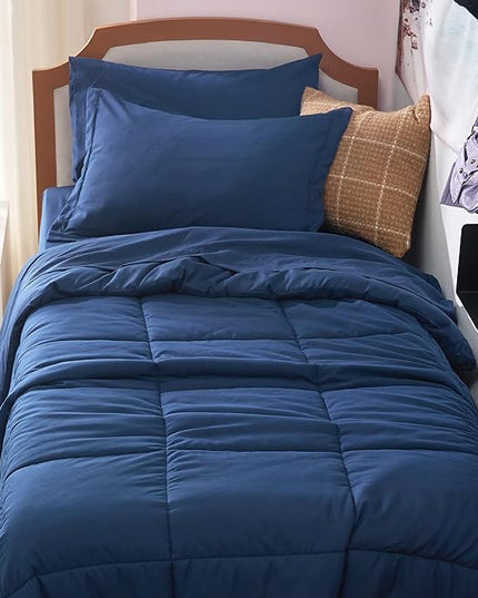 Bedsure Navy Twin XL Comforter Set - 5 Pieces Solid Twin XL Bed in a Bag for College, Twin XL Bed Set with Comforters, Sheets, Pillowcase & Sham, Extra Long Twin Comforter Set - LeafyLoom