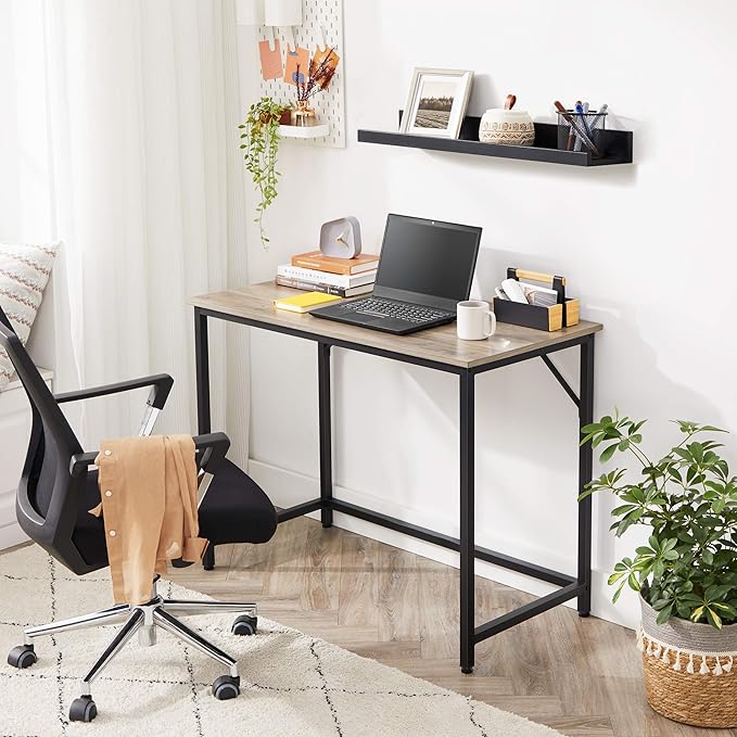 VASAGLE Computer Desk, Gaming Desk, Home Office Desk, for Small Spaces, 19.7 x 39.4 x 29.5 Inches, Industrial Style, Metal Frame, Greige and Black ULWD041B02V1 - LeafyLoom
