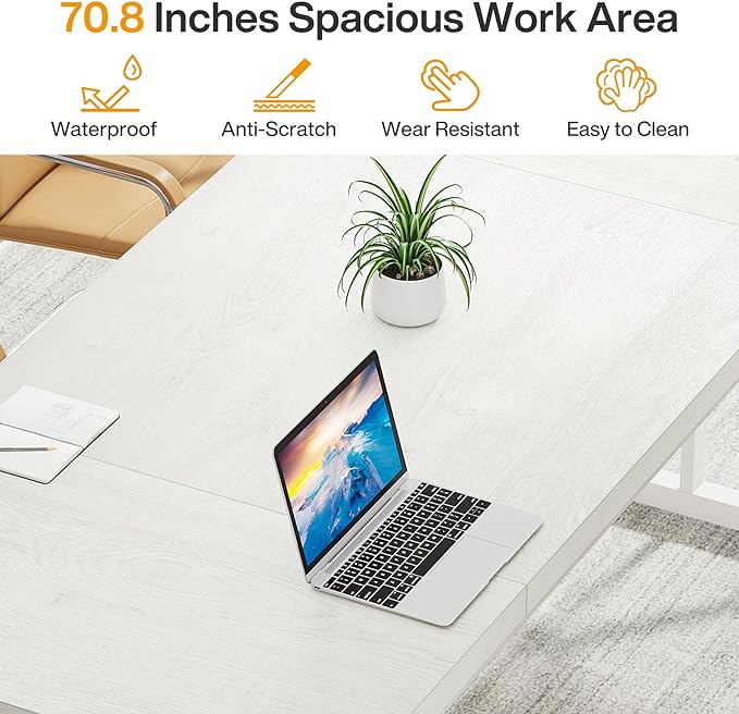 Tribesigns 70.8-Inch Executive Desk, Large Computer Office Desk Workstation, Modern Simple Style Laptop Desk Study Writing Table Business Furniture for Home Office (White, 70.8 Inch) - LeafyLoom