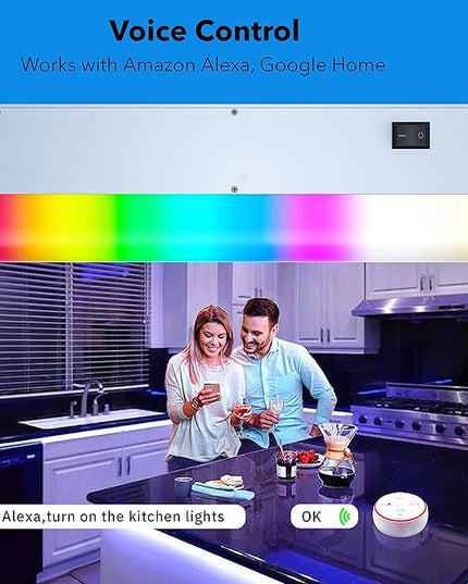 LED Smart Under Cabinet Lights Hardwired or Plug in White and Color Ambiance Dimmable with Remote Control Work with Amazon Alexa, Google App Controlled Under Counter Lighting (12 Inch) LAMPAOUS