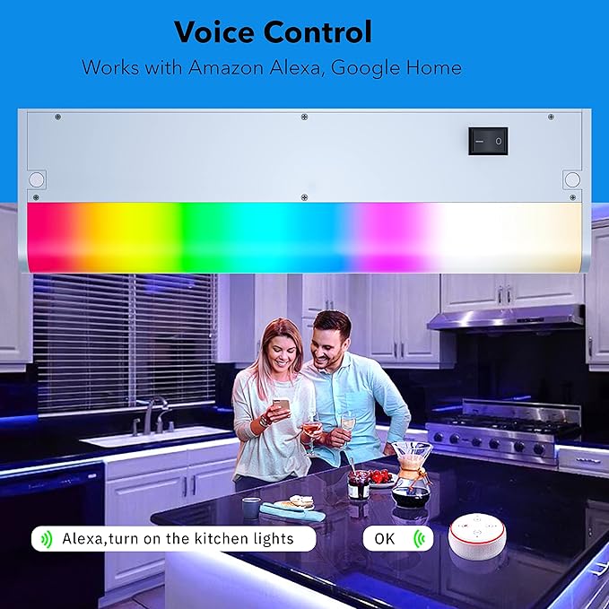 LED Smart Under Cabinet Lights Hardwired or Plug in White and Color Ambiance Dimmable with Remote Control Work with Amazon Alexa, Google App Controlled Under Counter Lighting (12 Inch) LAMPAOUS