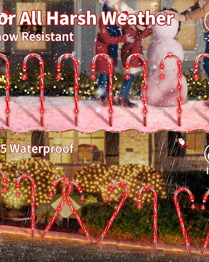 AOSEA Christmas Candy Cane Lights, Upgraded 80 Red LEDs Christmas Decorations Outdoor&Indoor, 10 Pack Waterproof Christmas Lights with 8 Lighting Modes for Pathway, Yard, Walkway, Lawn, Garden Decor AOSEA