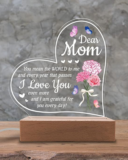 Acrylic Night Light Gift for Mother - You Mean The World to Me - Acrylic Light Gift for Mom from Son, Daughter on Mothers Day - Birthday Gifts to Mom - LeafyLoom
