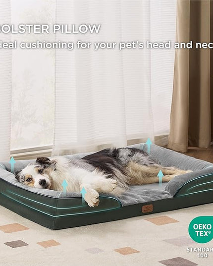 Bedsure Orthopedic Dog Bed for Extra Large Dogs - XL Plus Waterproof Dog Sofa Beds, Supportive Foam Pet Couch Bed with Removable Washable Cover, Waterproof Lining and Nonskid Bottom, Dark Green BEDSURE