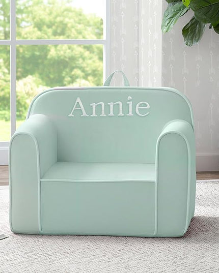 Delta Children Personalized Cozee Chair - Customize with Name – Foam Kids Chair for Ages 18 Months and Up, Sage - LeafyLoom