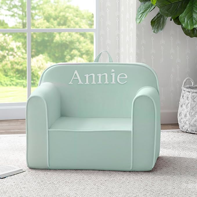 Delta Children Personalized Cozee Chair - Customize with Name – Foam Kids Chair for Ages 18 Months and Up, Sage - LeafyLoom