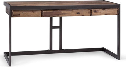 SIMPLIHOME Erina SOLID ACACIA WOOD Industrial 60 Inch Wide Writing Office Desk in Rustic Natural Aged Brown, For the Workstation and Study Table - LeafyLoom