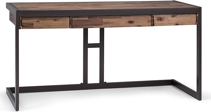 SIMPLIHOME Erina SOLID ACACIA WOOD Industrial 60 Inch Wide Writing Office Desk in Rustic Natural Aged Brown, For the Workstation and Study Table - LeafyLoom