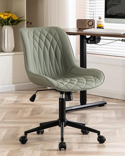 YOUNIKE Olive Armless Office Chair Swivel Desk Chair with Wheels Rolling Task Chair with Back Upholstered Leather Computer Gaming Chair Height Adjustable Modern Ergonomic Wide Seat - LeafyLoom