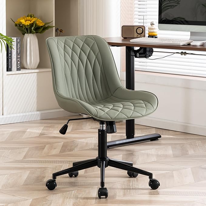 YOUNIKE Olive Armless Office Chair Swivel Desk Chair with Wheels Rolling Task Chair with Back Upholstered Leather Computer Gaming Chair Height Adjustable Modern Ergonomic Wide Seat - LeafyLoom