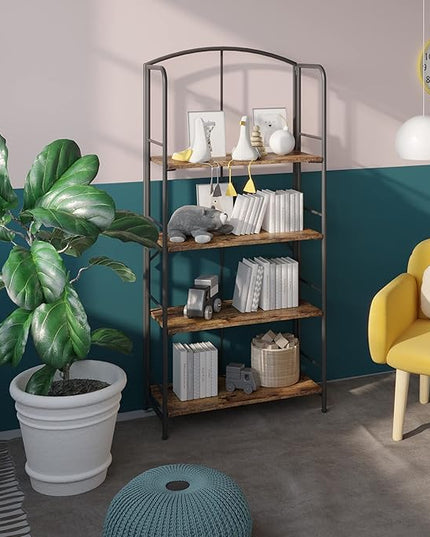 No Assembly Folding Bookshelf, Metal Book Shelf for Storage, Folding Bookcase for Office Organization and Storage (Firestone, 4 Tiers) - LeafyLoom