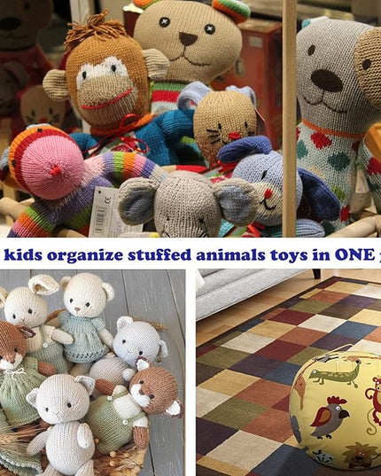 Stuffed Animal Storage Bean Bag Chairs Toy Storage Organizer Bean Bags Chair Cover for Kids 24" Cotton Canvas Beanbag with Zipper for Organizing Kid's and Adults Room, Animal pattern - LeafyLoom