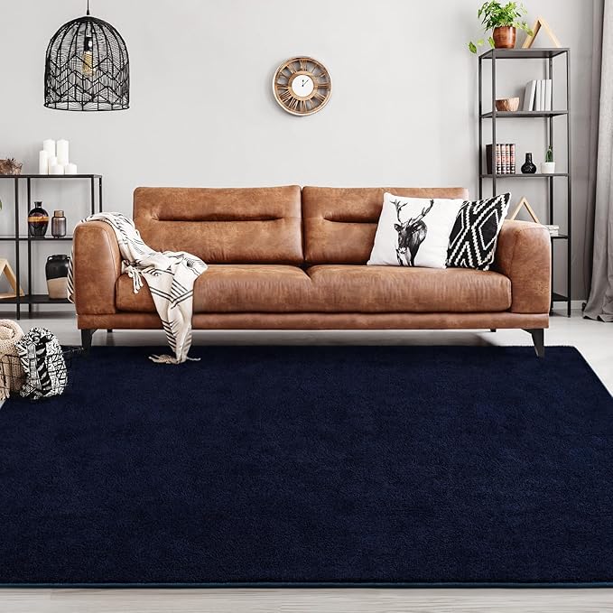 Area Rugs for Bedroom Living Room, 4x6 Navy Blue Super Soft Comfy Thickened Memory-Foam Indoor Carpets, Modern Aesthetic Minimalist Carpet for Boys Girls Adults Apartment Nursery Home Décor - LeafyLoom