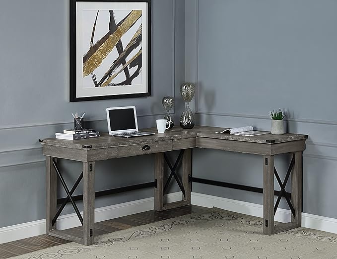 NicBex Kimberly-DW-00031-LWJ Home Office Desks, 67"x55"x30", Gray - LeafyLoom