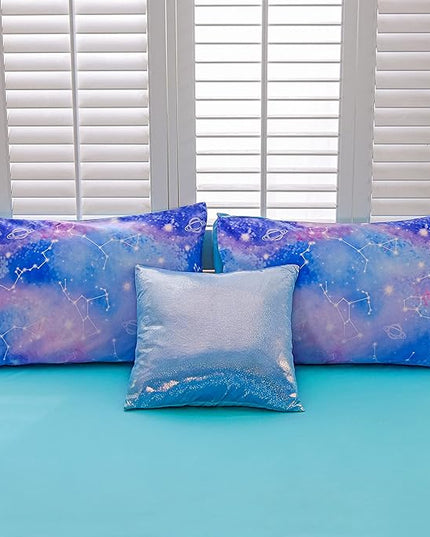 Btargot Lightweight Microfiber 6 Piece Comforter Set, Tie Dye Galaxy Constellation Pattern Bedding Set for Boys Girls Teen, Queen Blue Purple - LeafyLoom