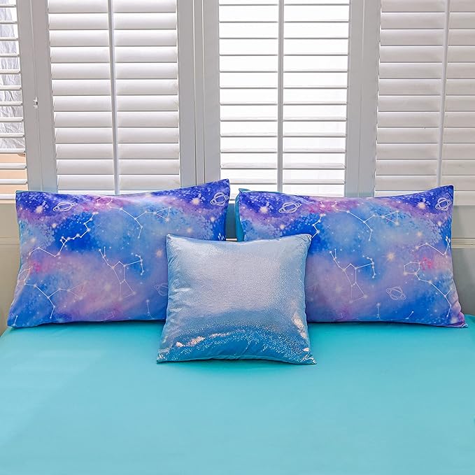 Btargot Lightweight Microfiber 6 Piece Comforter Set, Tie Dye Galaxy Constellation Pattern Bedding Set for Boys Girls Teen, Queen Blue Purple - LeafyLoom
