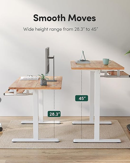 FEZIBO Standing Desk with Keyboard Tray, 55 × 24 Inches Electric Height Adjustable Desk, Sit Stand Up Desk, Computer Office Desk, Light Rustic - LeafyLoom