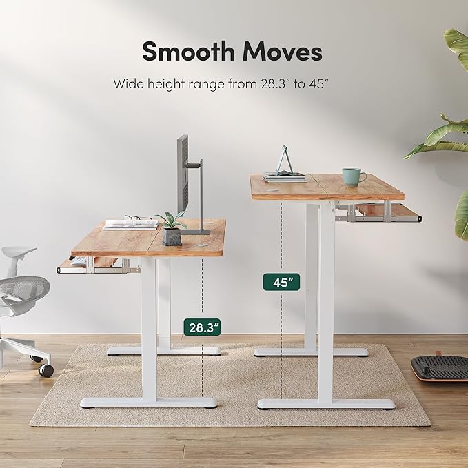 FEZIBO Standing Desk with Keyboard Tray, 55 × 24 Inches Electric Height Adjustable Desk, Sit Stand Up Desk, Computer Office Desk, Light Rustic - LeafyLoom