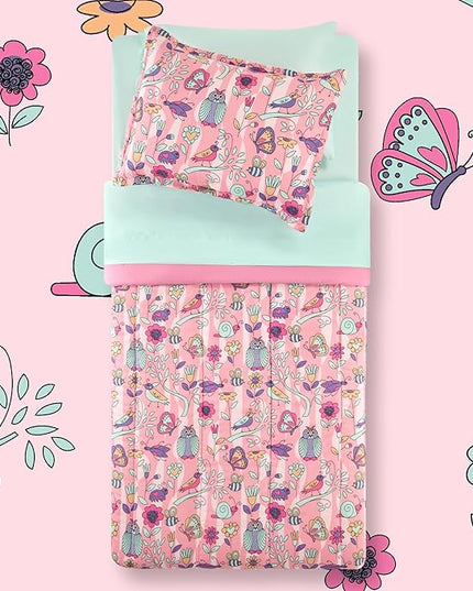 SLEEP ZONE Comforter Set Bed in A Bag, 7 Pieces Girls, Cattoon Pattern for Kids, Toddlers, Teens, Ultra Soft and Washable (Garden Secret,Full/Queen) - LeafyLoom