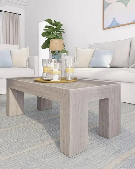Plank+Beam Modern Rectangular Coffee Table, Solid Wood, 40 Inch, Rectangle Coffee Table for Living Room, Mini Center Tables for Small Spaces, Small Living Space Tea Table, Seashell Wirebrush - LeafyLoom