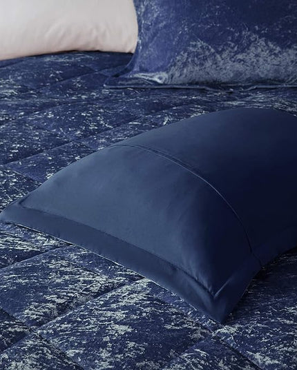 Intelligent Design Queen Comforter Set, Velvet Comforter Set , Luxury Diamond Quilting Comforter Set, Fluffy Comforter Bed Set with Decorative Pillowand 2 Shams, 4 Piece Navy, Full/Queen - LeafyLoom