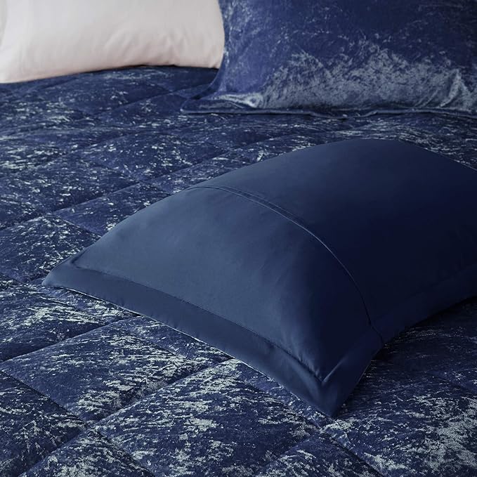 Intelligent Design Queen Comforter Set, Velvet Comforter Set , Luxury Diamond Quilting Comforter Set, Fluffy Comforter Bed Set with Decorative Pillowand 2 Shams, 4 Piece Navy, Full/Queen - LeafyLoom