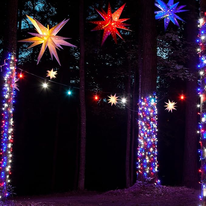 Dazzle Bright 2 Pack Red White and Blue Solar String Lights, 400LED 132FT Christmas Independence Day String Lights, Solar Powered with 8 Modes Waterproof for Outdoor Party Decorations DazzleBright