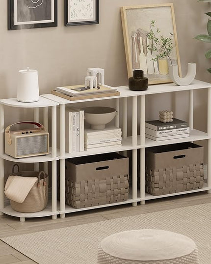 Furinno Turn-N-Tube 3-Tier Compact Multipurpose Shelf Display Rack, White/White, Set of 2 - LeafyLoom