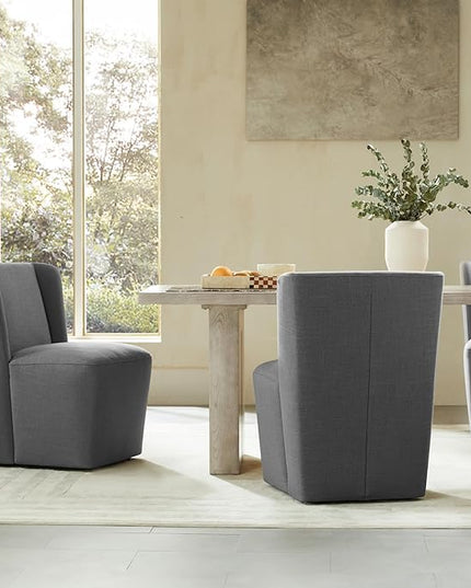 Modern Dining Chairs with Casters Upholstered Wingback Single Sofa for Bedroom Waiting Room Kitchen Diningroom, 33.9''H, Dark Gray - LeafyLoom