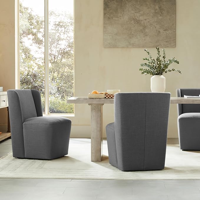 Modern Dining Chairs with Casters Upholstered Wingback Single Sofa for Bedroom Waiting Room Kitchen Diningroom, 33.9''H, Dark Gray - LeafyLoom