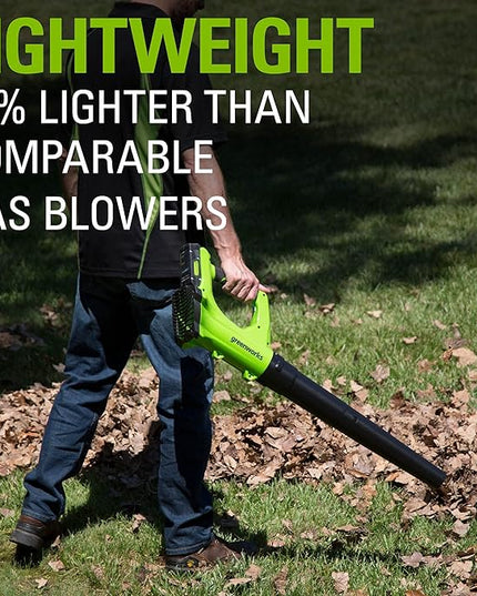 Greenworks 24V Axial Leaf Blower (100 MPH / 330 CFM), 2Ah Battery and Charger Included - LeafyLoom