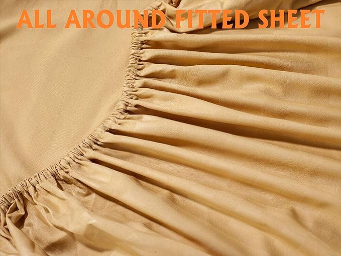 Elegant Comfort Best, Softest, Coziest 6-Piece Sheet Sets! - 1500 Premier Hotel Quality Luxurious Wrinkle Resistant 6-Piece DAMASK STRIPE Bed Sheet Set, Queen Camel/Gold - LeafyLoom