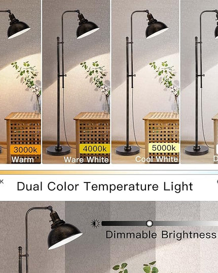 PARTPHONER Industrial Floor Lamp Adjustable, Rustic Farmhouse Reading Lamp in Aged Black Finish, Modern Standing Lamp with Remote Control Metal Shade for Living Room Bedroom Study Room Office Hotel - LeafyLoom