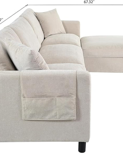 L Shaped Convertible Modular Sectional Couch with Movable Ottoman and Detachable Backrest , 4 Seater Reversible Corner Sofa ,Comfy Chenille Upholstered Sleeper Sofa&Couches for Living Room Office - LeafyLoom