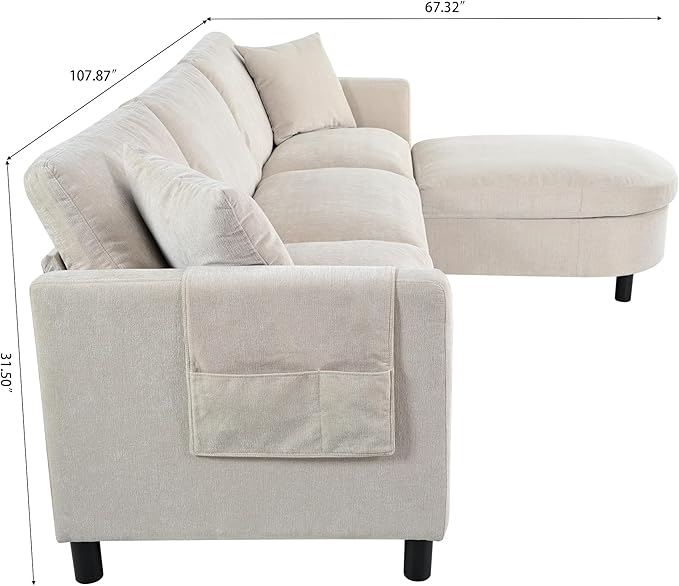 L Shaped Convertible Modular Sectional Couch with Movable Ottoman and Detachable Backrest , 4 Seater Reversible Corner Sofa ,Comfy Chenille Upholstered Sleeper Sofa&Couches for Living Room Office - LeafyLoom