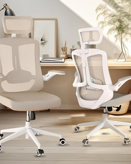 Office Chair 350LBS Capacity,Ergonomic Comfy Home Desk Chair,High Back Gaming Chair with Wheels,Mesh Computer Chair,Lumbar Support, Adjustable Headrest,Flip-up Armrest - LeafyLoom