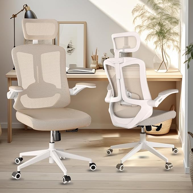 Office Chair 350LBS Capacity,Ergonomic Comfy Home Desk Chair,High Back Gaming Chair with Wheels,Mesh Computer Chair,Lumbar Support, Adjustable Headrest,Flip-up Armrest - LeafyLoom