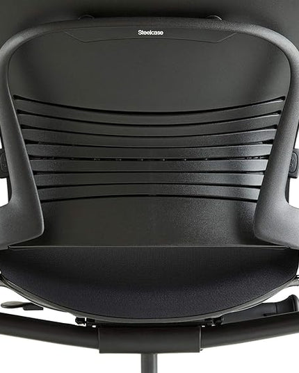 Steelcase Leap Office Chair - Seven Points of Adjustability - Ergonomic Back Support Chair - Lumbar Support - 4D Adjustable Arms - Black Frame - Buzz2 Black Fabric - LeafyLoom