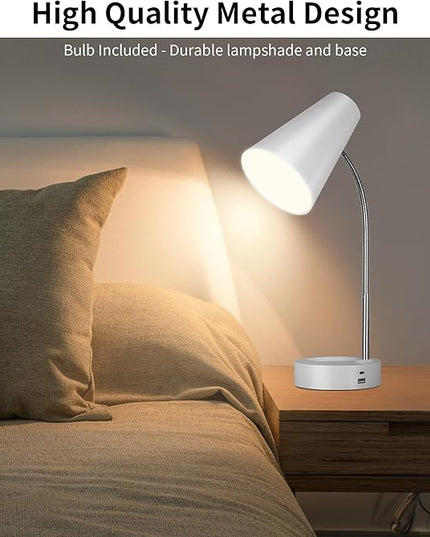 RUNTOP Desk Lamp, Desk Lamps for Home Office with 5 Color Modes 5 Brightness Dimmer Reading Light & USB Port, Type C port, 7W LED Table Lamp, 360° Flexible Gooseneck Lamp Light for Bed Bedside, White - LeafyLoom