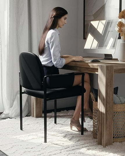 Flash Furniture Tiffany Side Reception Chair with Padded Armrests, Stackable Vinyl Waiting Room Chair for Commercial or Residential Use, Black - LeafyLoom